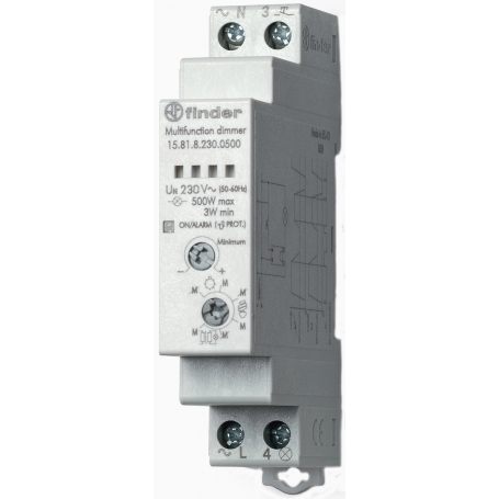 Finder 158182300500 Dimmer, elektronisch, für Reiheneinbau, 300-500 W, 2 Funktionsweisen 230 V AC